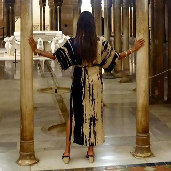 ⭐NEW, CHIC**- Abstract Print Slit Kimono With Belt | OFFERS WELCOME - Picture 5 of 8